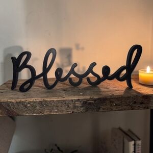 Blessed Black Plastic Wall Sign 16" Script Rustic Farmhouse Home Decor